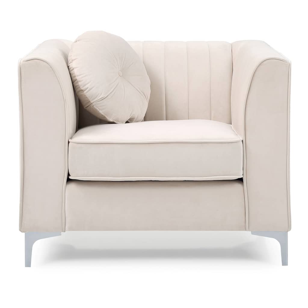 Channel Quilted Tufted Accent Chair with Round Throw Pillow - 40" - Beige