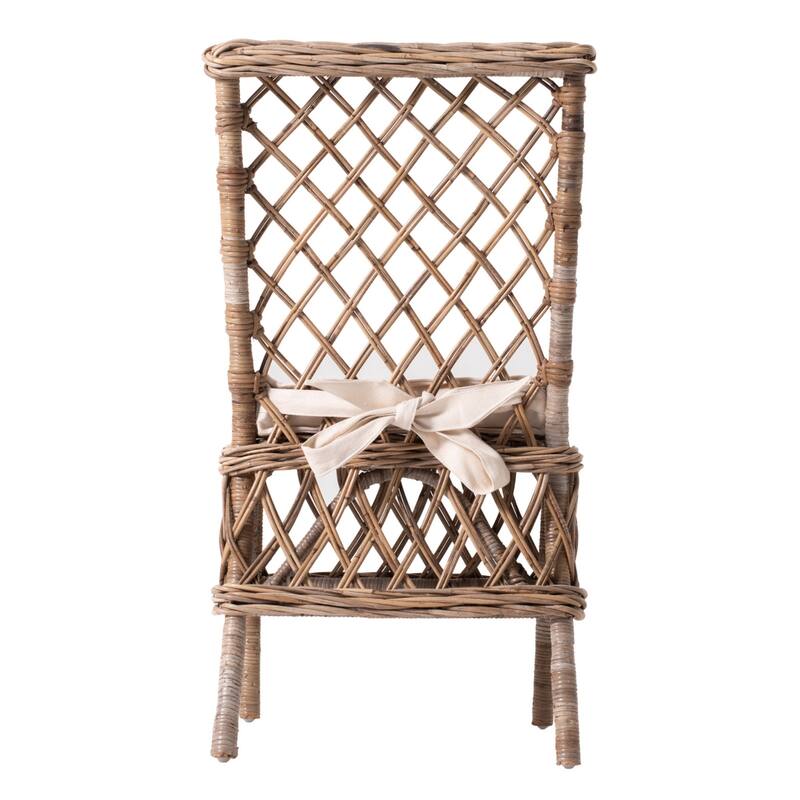 Set of 2 Rattan Parsons Dining Chairs with Cream Cushions and Natural Cross Back for Dining or Lounge