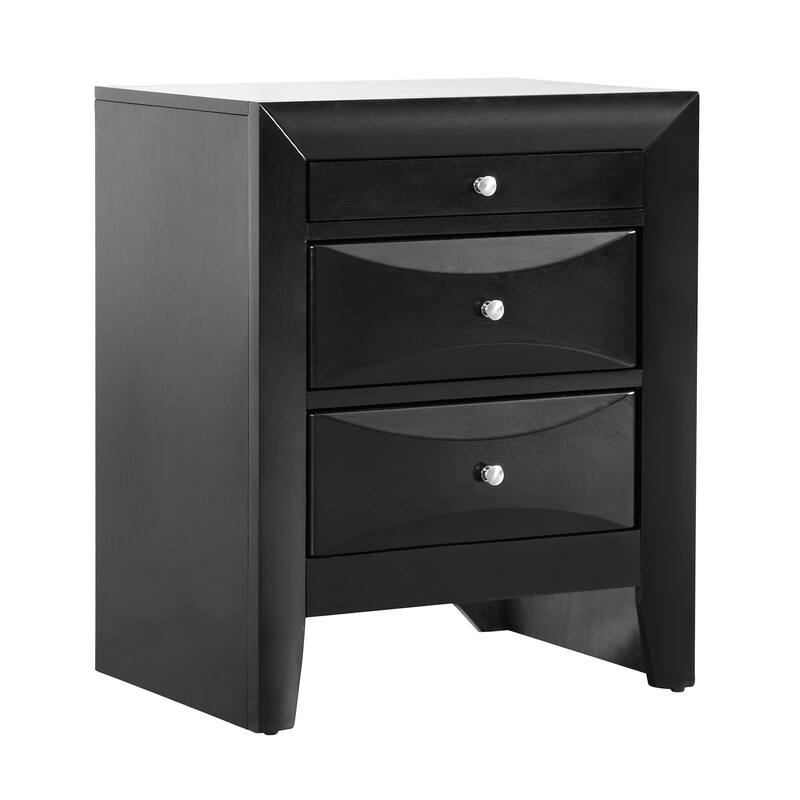 3-Drawer Black Nightstand with Dovetail Front and Back, 28 Inch Classic Wooden Bedroom Bedside Storage