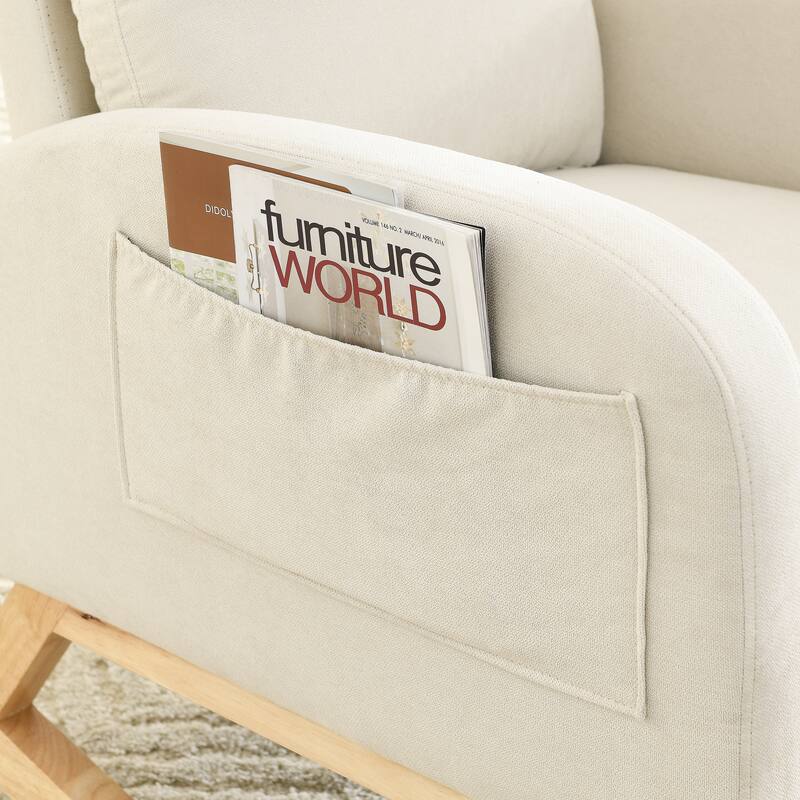 Modern Accent High Backrest Living Room Lounge Arm Rocking Chair: Each Armrest Has a Large Pocket
