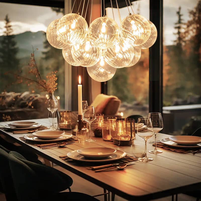 13/ 19-Light Modern Glam Gold Sputnik Cluster Swirled Glass Globe Bubble Chandelier for Dining Room