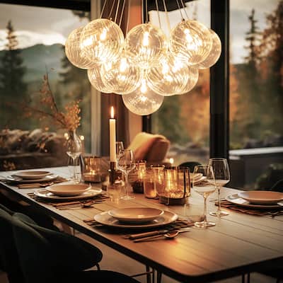 Dia 25.5-29.5in Gold Mid Century Modern Bubble Ball Swirled Glass Sputnik Chandelier for Living Room/ Dining Room