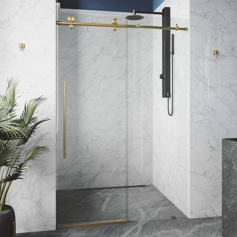 VIGO Elan E-Class Frameless Sliding Shower Door - 56" to 60" W x 76" H - Matte Brushed Gold