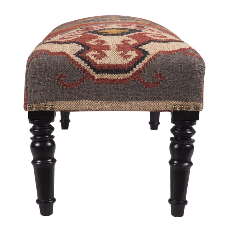 Handmade Kilim Upholstered Wooden Bench (India) - 48" W x 16" L x 18" H