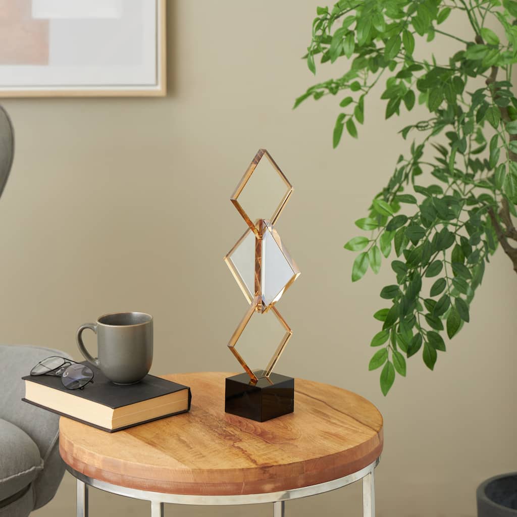 Orange Glass Stacked Diamonds Abstract Decorative Sculpture