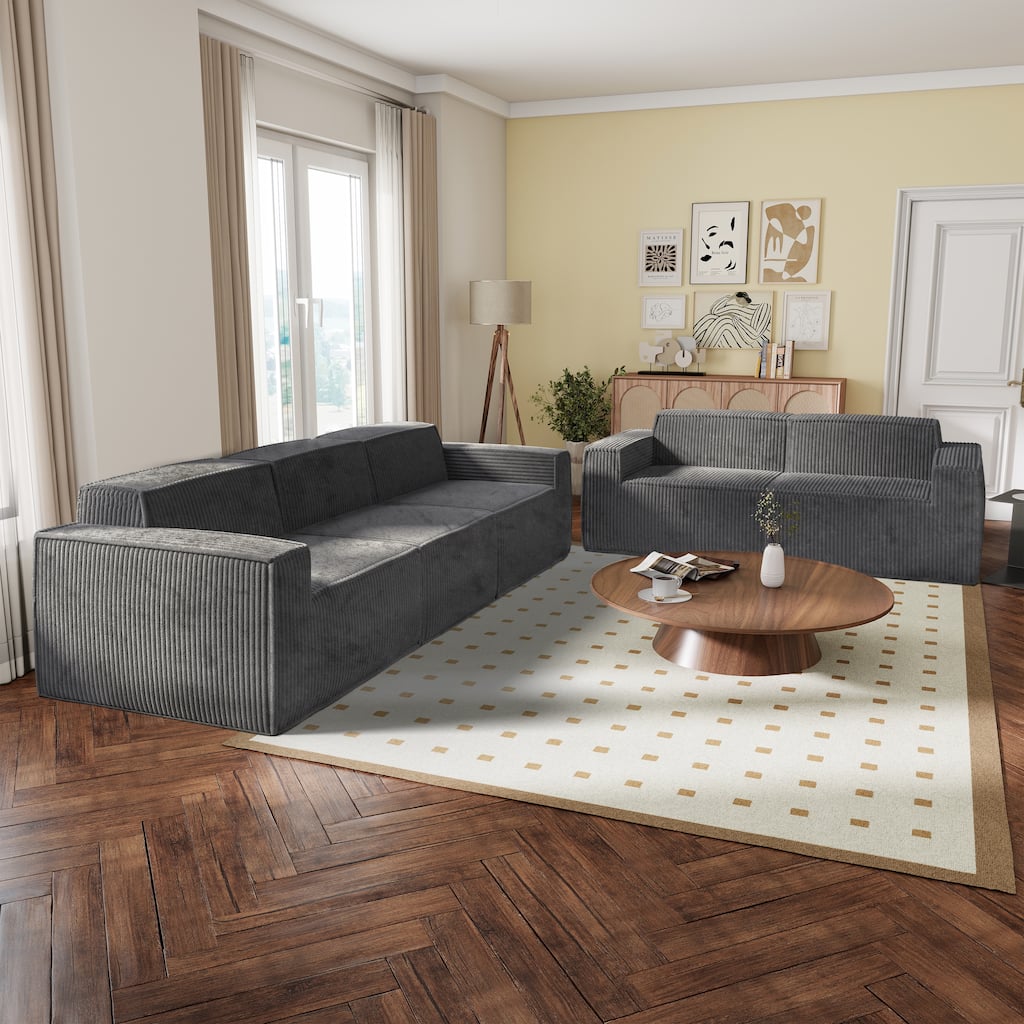 Furniture of America Navir Modern 5-Piece Chenille Foam Modular Sofa and Loveseat Set
