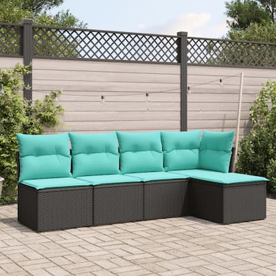 vidaXL 5 Piece Patio Sofa Set with Cushions Black Poly Rattan
