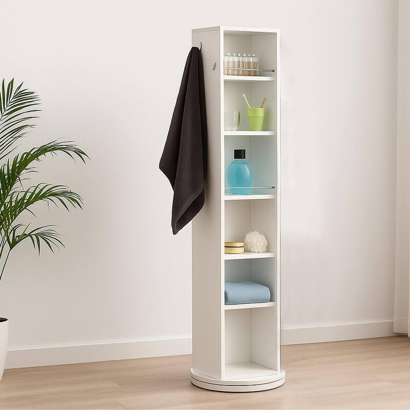 Rotating Storage Cabinet Full-Length Mirror 360-Degree Swivel - 66 5/8''H x 12''L x 14.4'' base diameter