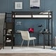 preview thumbnail 2 of 8, Full Size Metal Loft Bed with Desk, USB, Wardrobe & LED Lights for Kids, Black