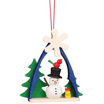 2.75" Blue White Green Snowman in an Arch Christian Ulbricht Ornament