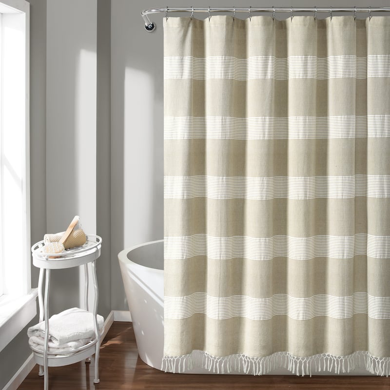 The Gray Barn Done Roamin Stripe Yarn Dyed Cotton Knotted Tassel Shower Curtain