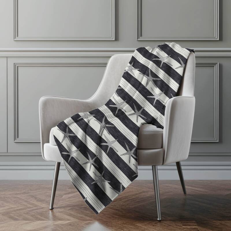 Premium Machine Washable ASB191 Starfish Stripe Sherpa Throw Blanket