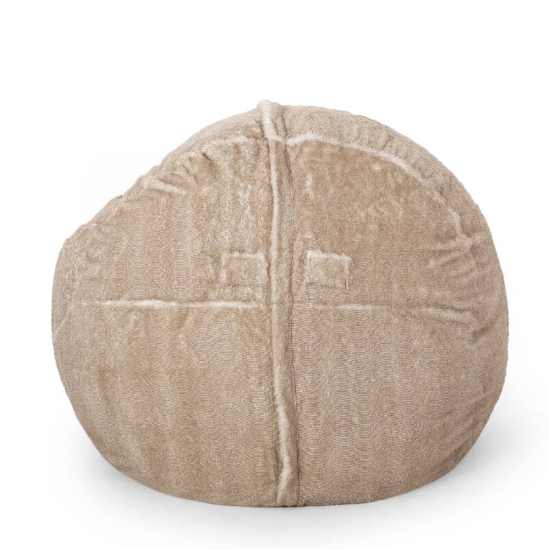 5 Foot Rounded Faux Fur Bean Bag - White Base+Cream Shade