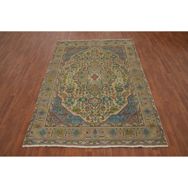 Hand Knotted Oriental 100% Wool Carpet Traditional Floral Brown Tabriz Area Rug - 9' 4'' X 6' 3''