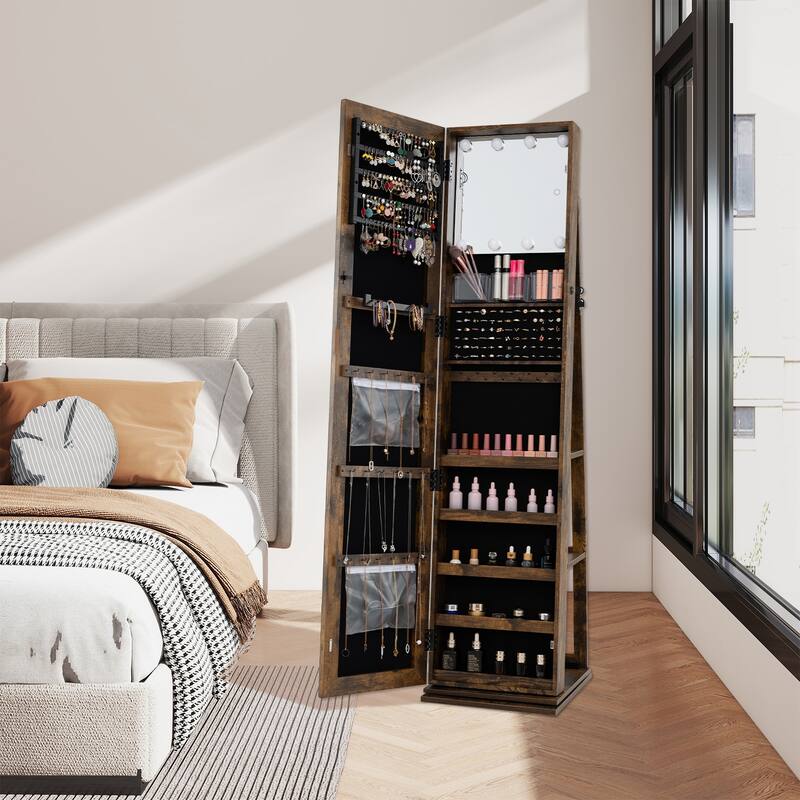 Gymax 360 degree Swivel Jewelry Cabinet w/Full Length Mirror Back