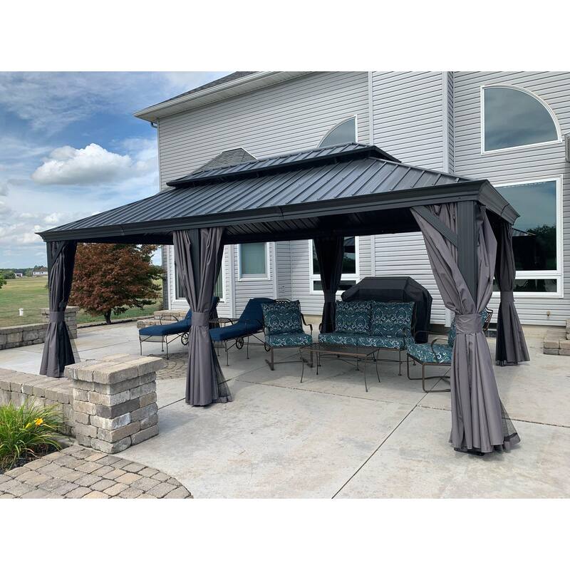 PURPLE LEAF 12' X 20' Hardtop Gazebo Outdoor Metal Double Roof Gazebo for Patio