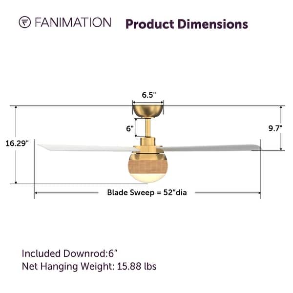 dimension image slide 0 of 2, Fanimation Paget 52 inch Indoor/Outdoor Ceiling Fan with LED Light Kit and Remote