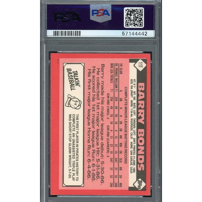 Barry Bonds 1986 Topps Traded Baseball Rookie Card RC #11T Graded PSA 8 - 8'6" x 11'6"