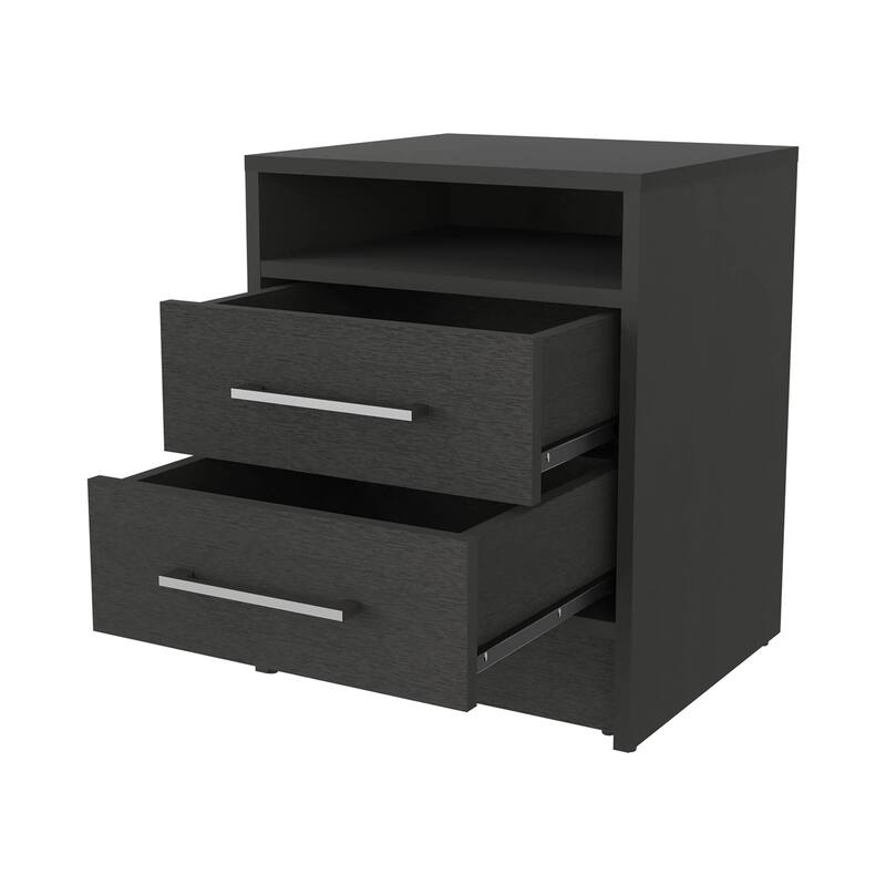 Elegant 2-Drawer Nightstand with Open Shelf for Extra Storage