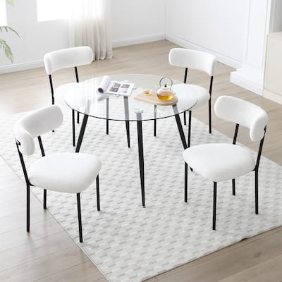 Accent Chairs Set of 2,Teddy Fabric Dining Chairs with Curved Backrest