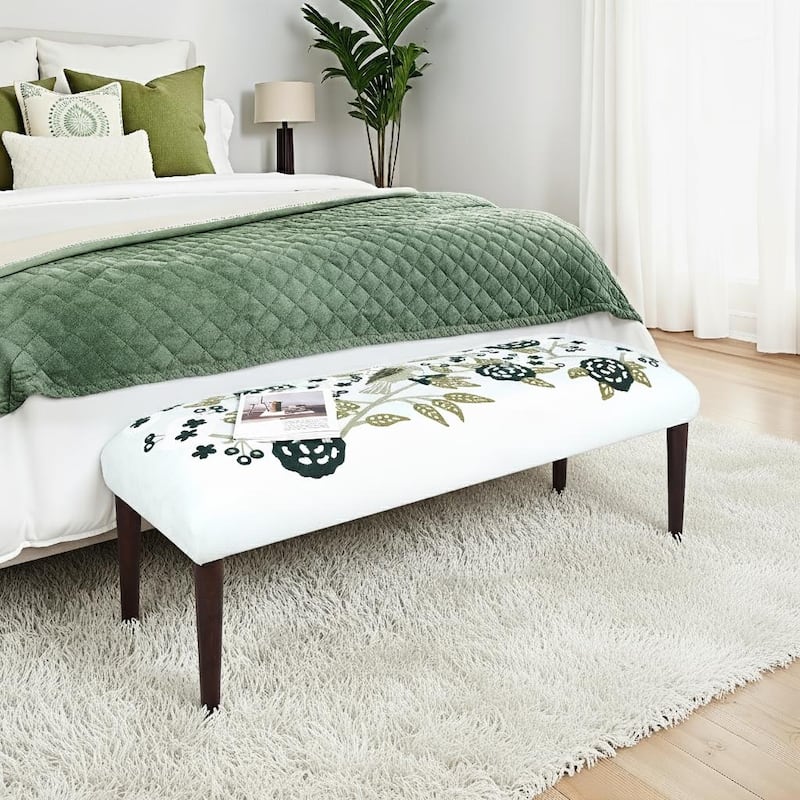 Nico Upholstered Accent Bench Indoor Entryway Bench by Sevita - 47" L x 16" W x 18" H - Green Floral