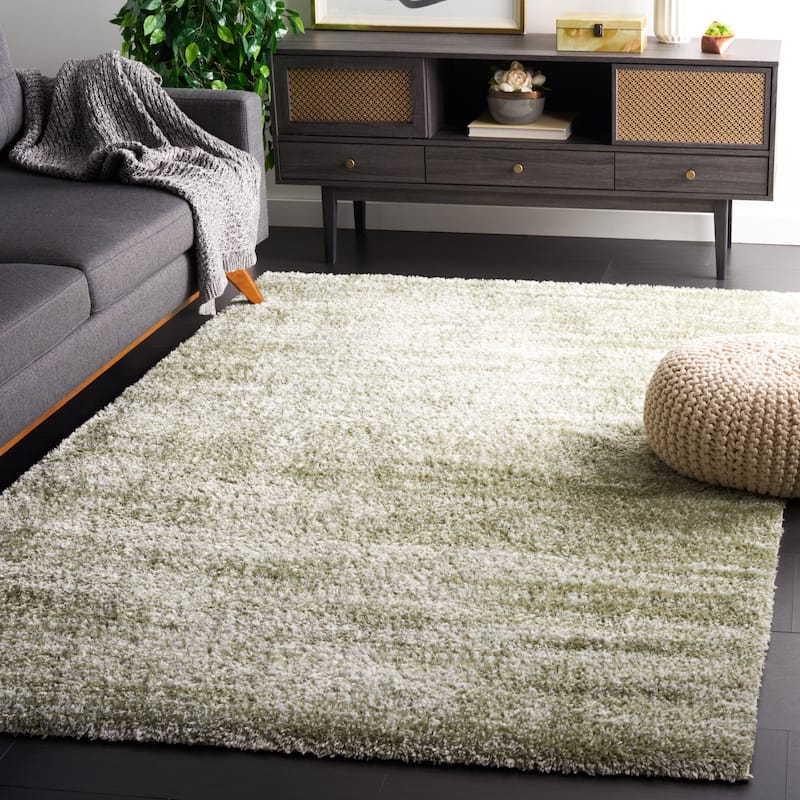SAFAVIEH Tahoe Shag Yaprak Abstract 1.2-inch Thick Rug - 6'7" Square - Sage/Ivory - Square
