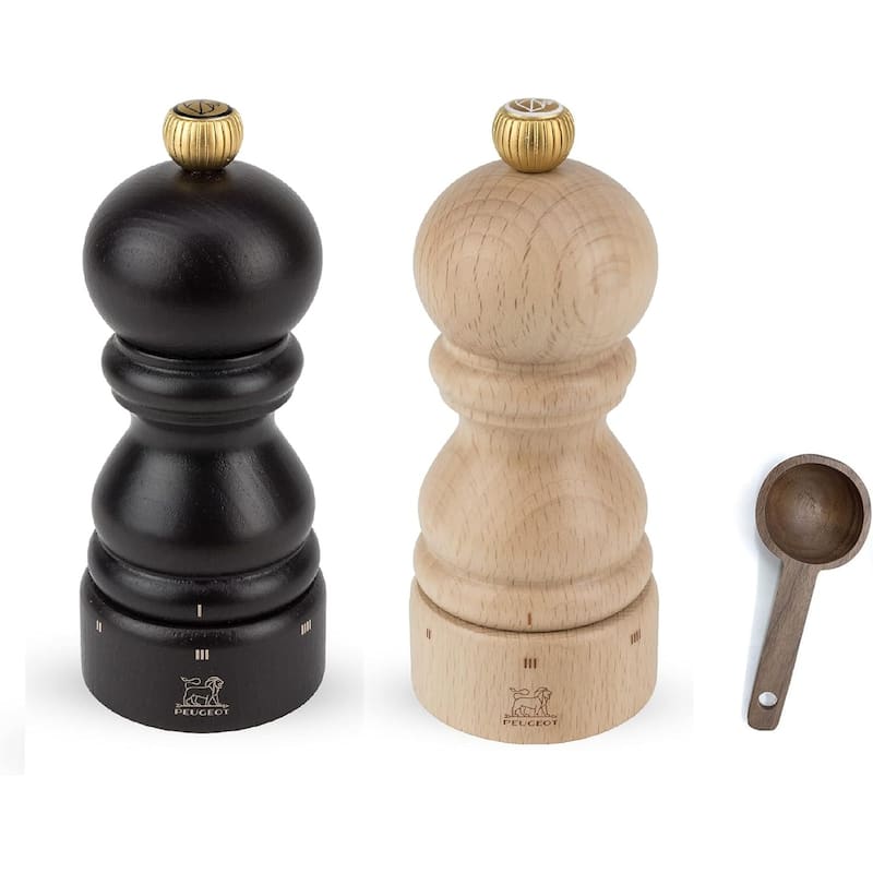 Peugeot Paris u'Select Salt & Pepper Mill, Inch, Chocolate/Natural - With Wooden Spice Scoop (5 Inch) - 3 Piece