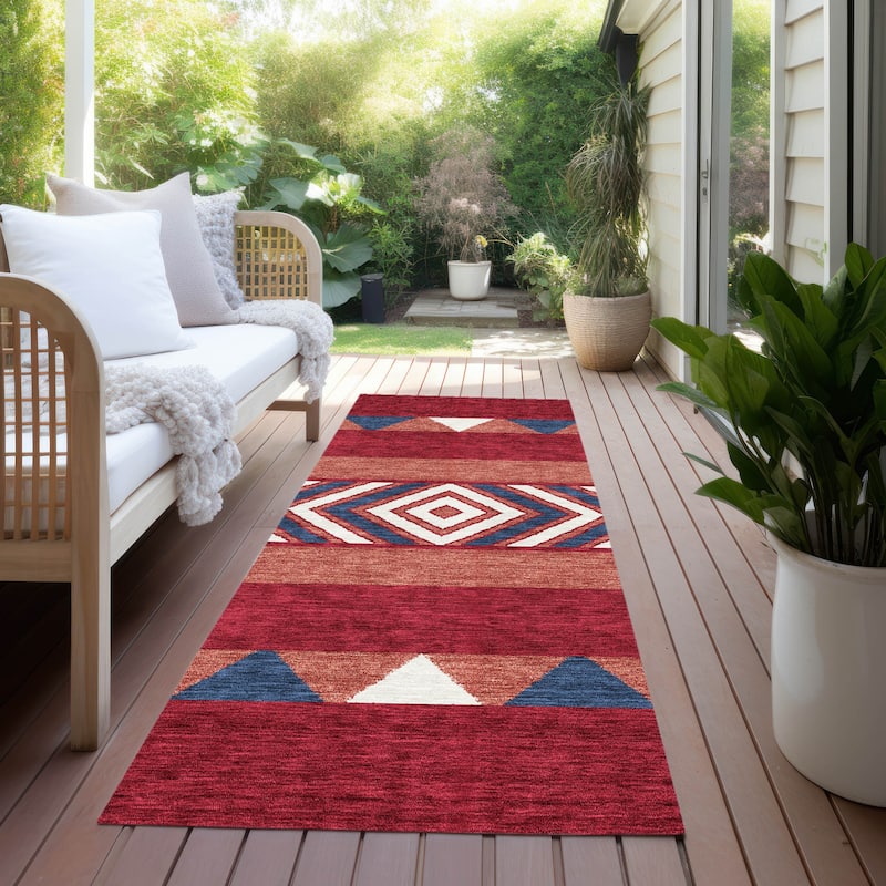 Machine Washable Indoor/ Outdoor Global Boho Chantille Rug - Red - 2'3" x 7'6"