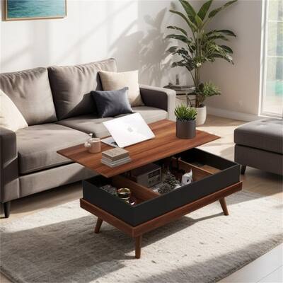 Lift Top Coffee Table,Coffee Table w/Hidden Compartments and Wood Legs
