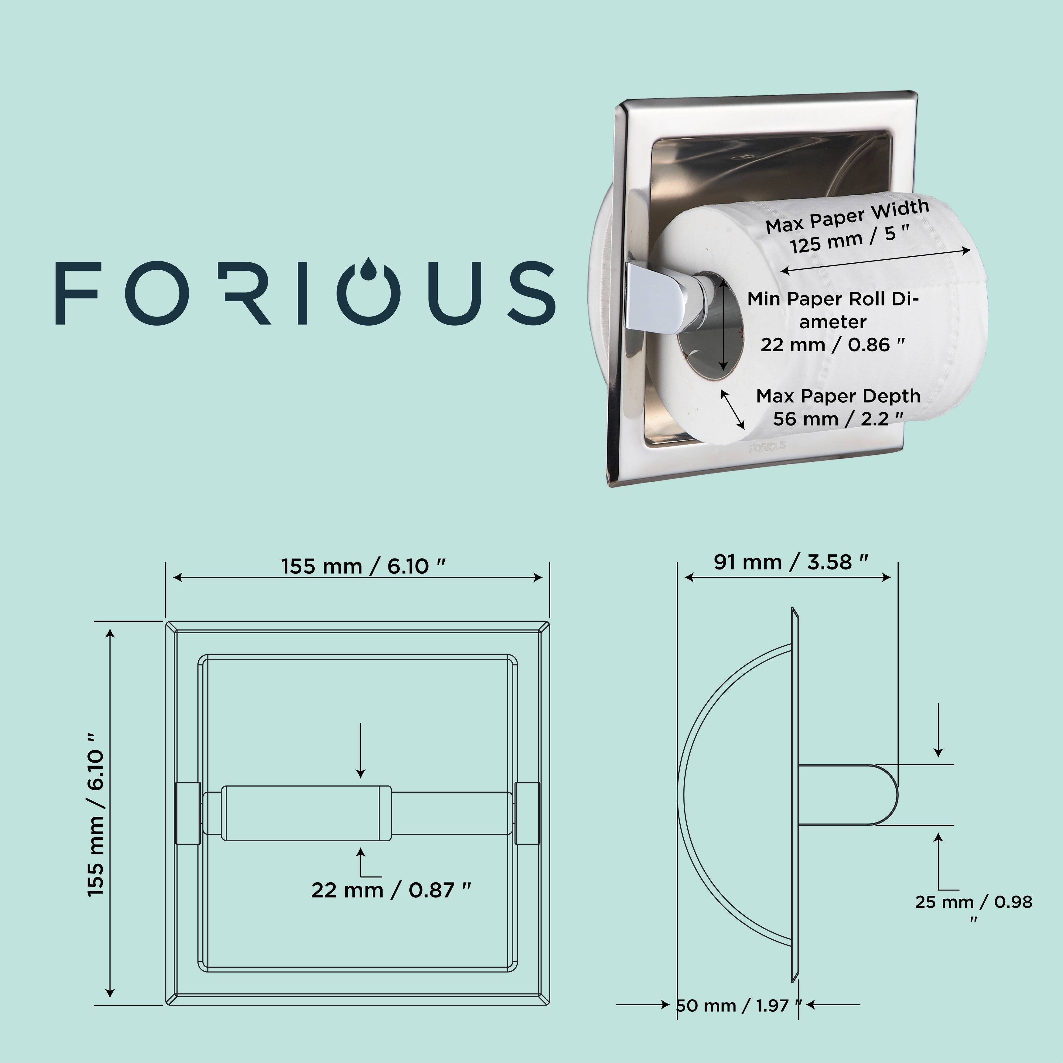 FORIOUS Brushed Nickel Recessed Spring-Loaded Toilet Paper Holder | LL0204BN