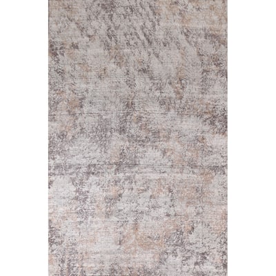 Beige Modern Abstract Area Rug Hand-Knotted Wool Carpet - 6'5"x 9'6"
