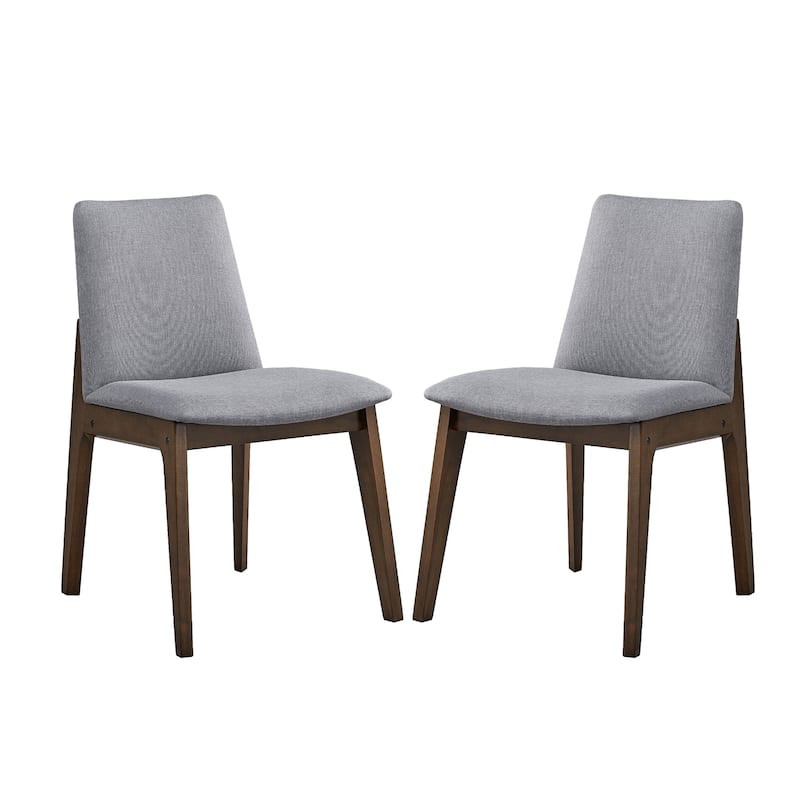 Set of 2 Upholstered Dining Side Chairs with Wooden Legs in Light Gray and Walnut - Light Gray/Walnut - Set of 2