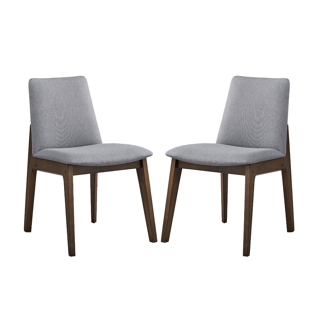 Set of 2 Upholstered Dining Side Chairs with Wooden Legs in Light Gray and Walnut