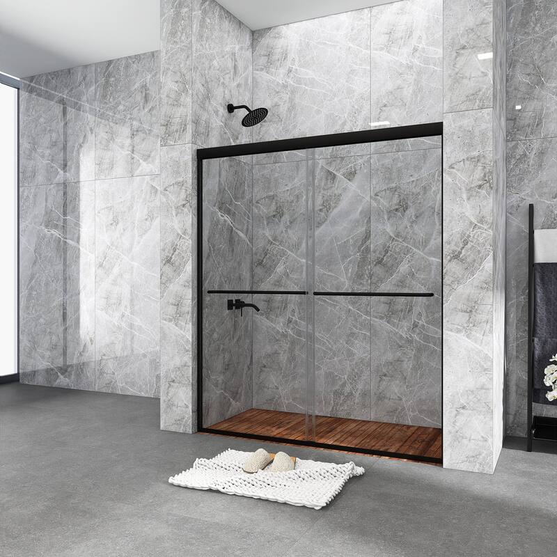 48/54/60 Inch Double Sliding Framed Shower Door with Clear Tempered Glass