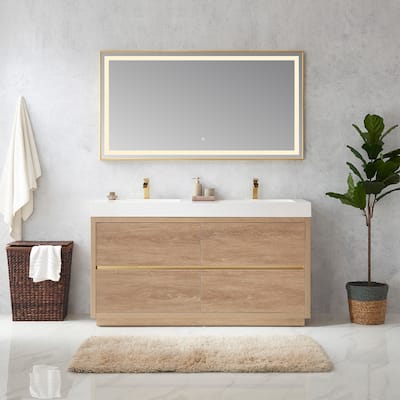 Huesca 60" Double Sink Bath Vanity with White Sink Top and Mirror