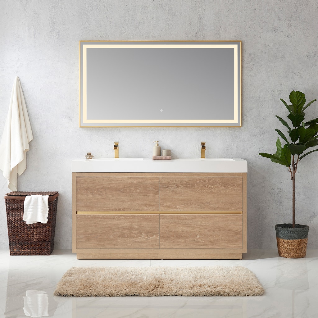 Huesca 60" Double Sink Bath Vanity with White Sink Top and Mirror