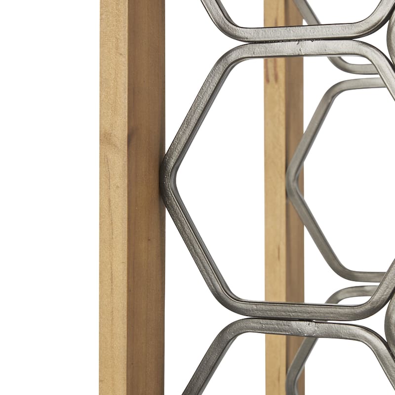 Wood Geometric 8 or 11 Slot Wine Rack with Gray Metal Curved Teardrop Holders - Brown - Roche River Decor