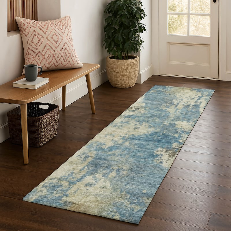 Premium Washable Super Soft Abstract Casual Mayfield Rug - Blue - 2'3" x 7'6"