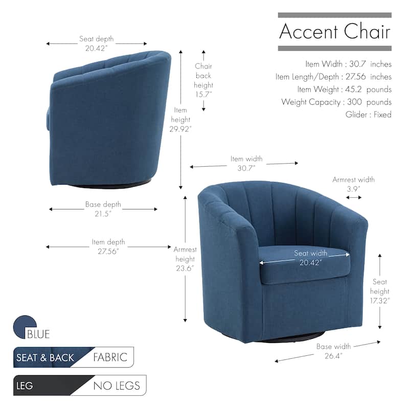 Porthos Home Matilde Swivel Fabric Barrel Accent Chair with Removable Seat Cushion