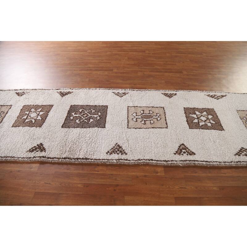 Tribal Anatolian Turkish Runner Rug Beige Wool Carpet - 3'4"x 12'3"