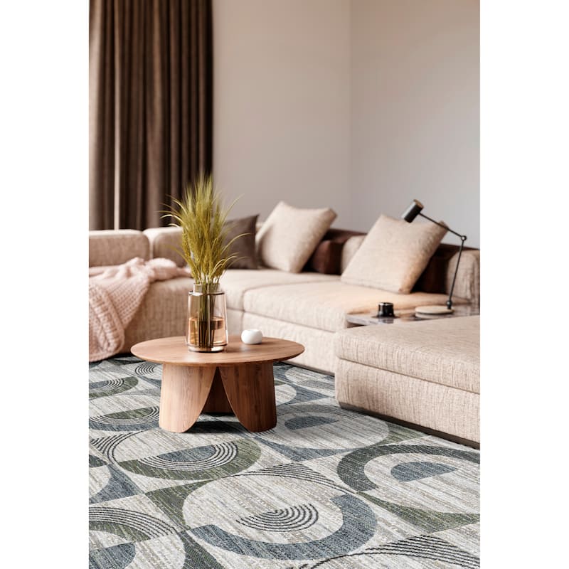 Aubrey Green, Blue, Charcoal, Ivory and Gray Polyester Area Rug - 9' x 12'