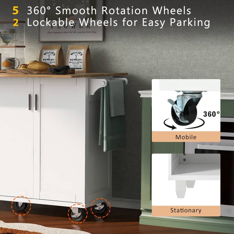 Kitchen Island with Foldable Counter Top,Kitchen Storage Cart with Slide-Out Shelf - N/A