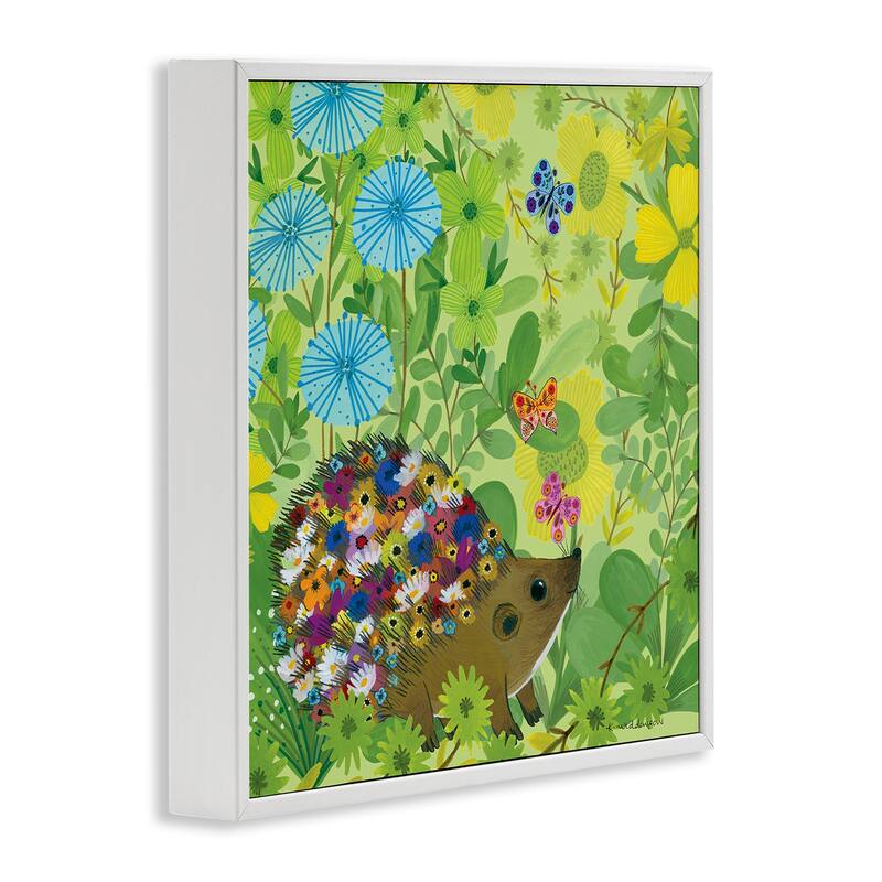 Stupell Happy Hedgehog & Flowers Framed Giclee Art Design By Kay Widdowson