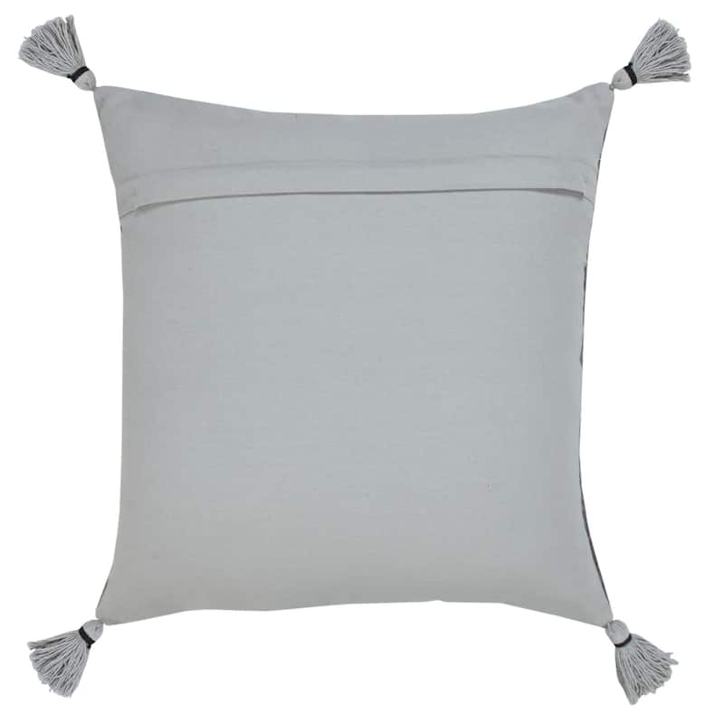 18" Gray And Silver Geometric Viscose Throw Pillow Cover with Tassels