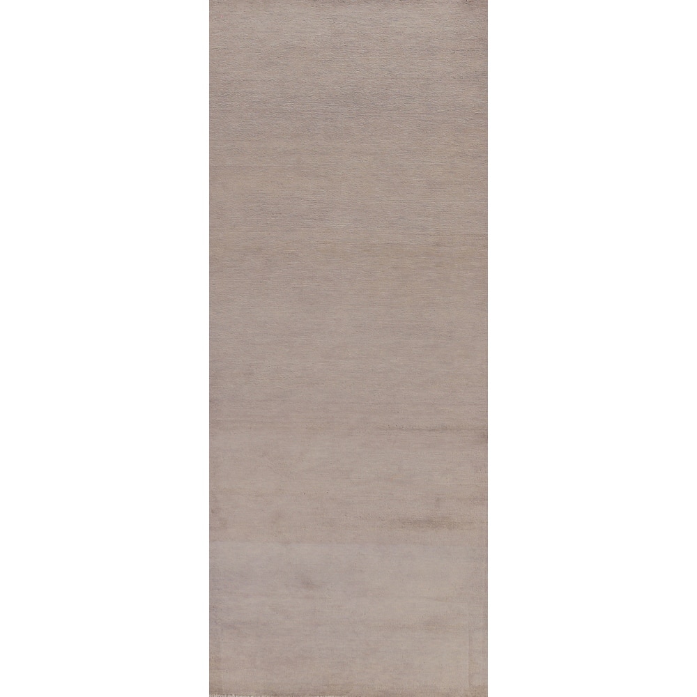 Hand Knotted Oriental 100% Wool Carpet Modern Solid Greys & Charcoal Gabbeh Runner Rug - 10' 0'' X 3' 0''