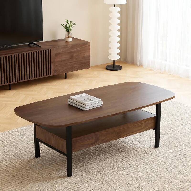 47.2" Wooden Coffee Table with Drawer Storage & Metal Legs for Living Room - 47.2"Wx22"Dx16.7"H