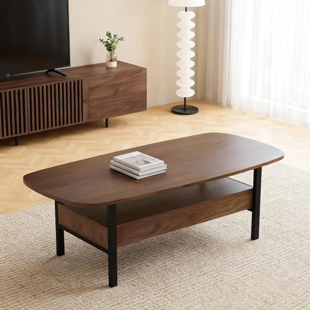47.2" Wooden Coffee Table with Drawer Storage & Metal Legs for Living Room - 47.2"Wx22"Dx16.7"H