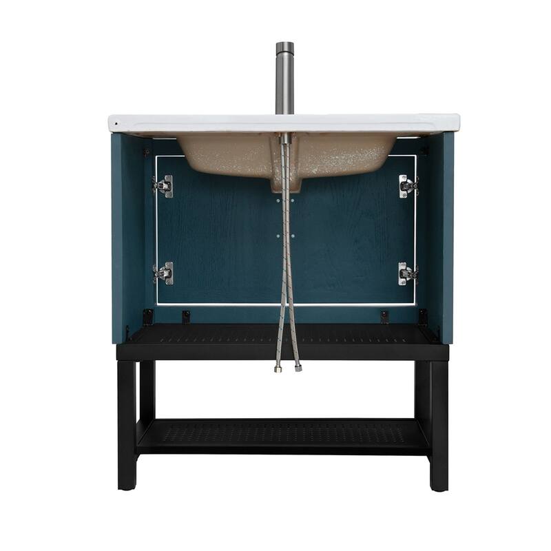 32" Bathroom Vanity with White Ceramic Sink & Hot and Cold Faucet