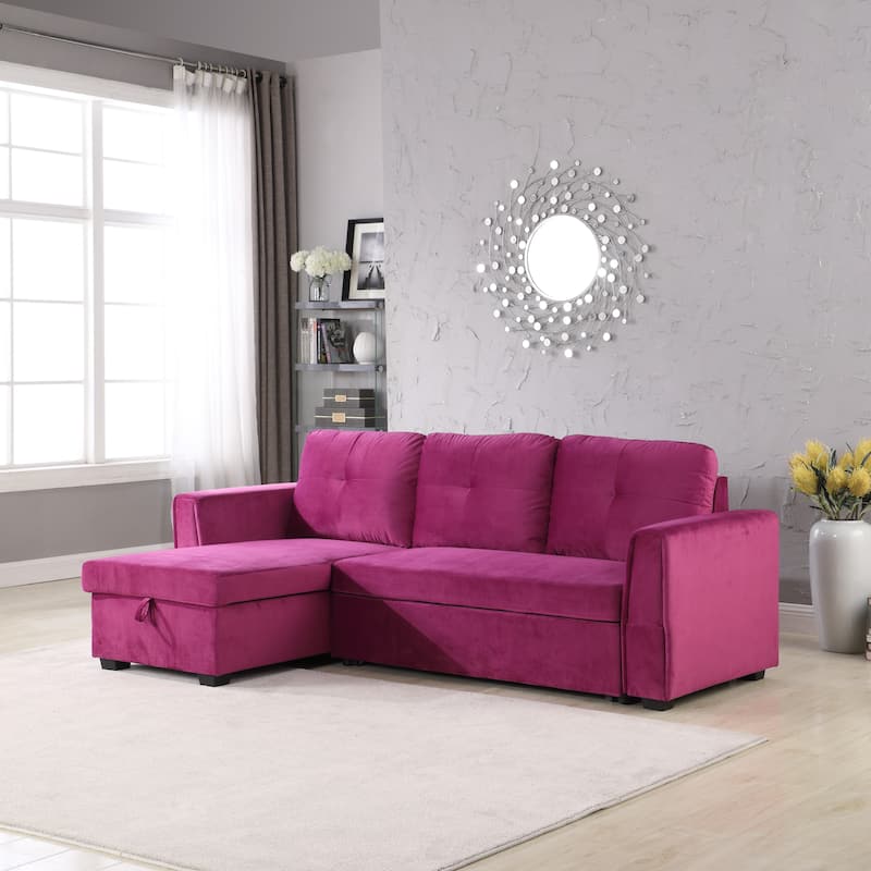 Velvet Reversible Sofabed Sectional Sofa & Chaise - 91" Wide - Violet