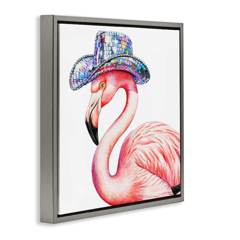 Stupell Disco Hat on Flamingo Framed Floater Canvas Wall Art Design By Amanda Greenwood